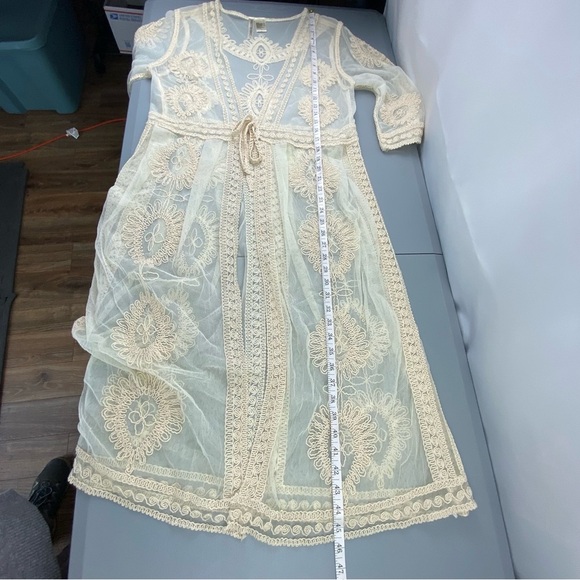 Forgotten Grace Beautiful Long Line Cardigan or Duster Sheer Cream Size Large - Picture 8 of 11